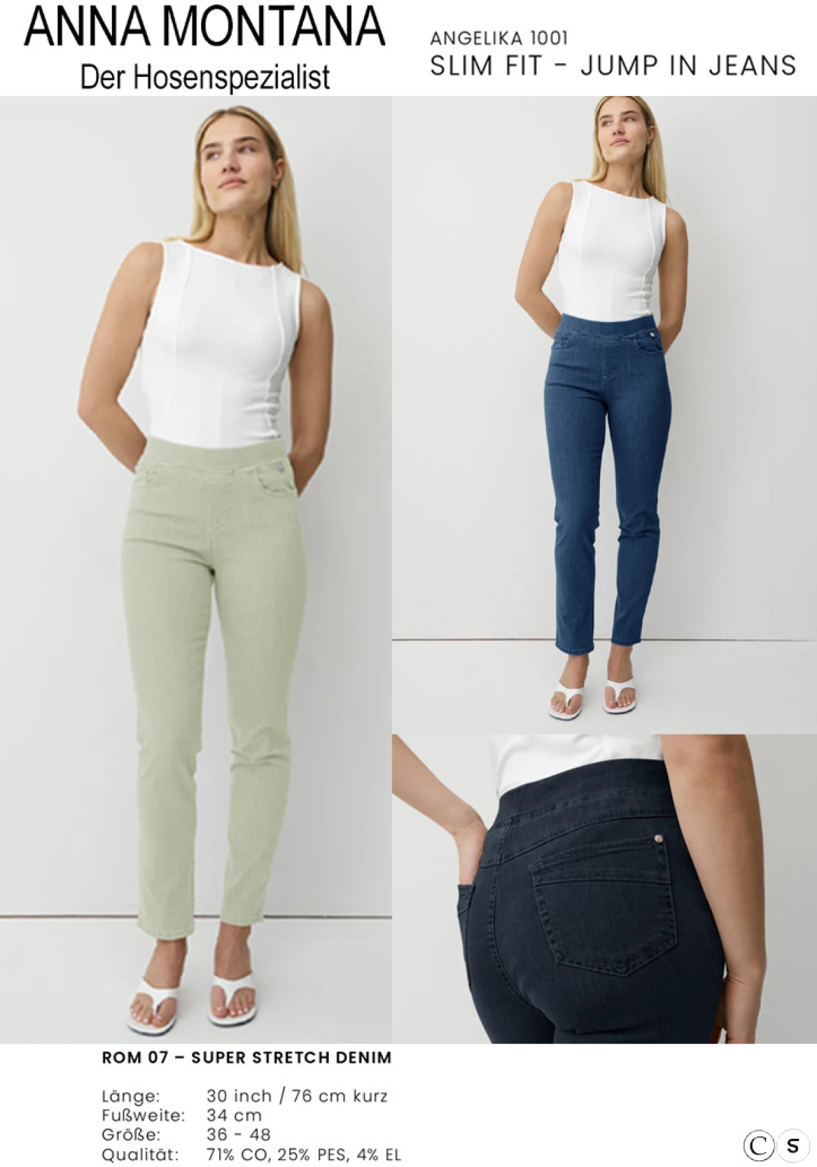 Angelika 1001 Jump In / sehr bequeme Schlupfhose mit weichem Bund, 76 cm lang, von Größe 36 bis 48 / ANNA MONTANA